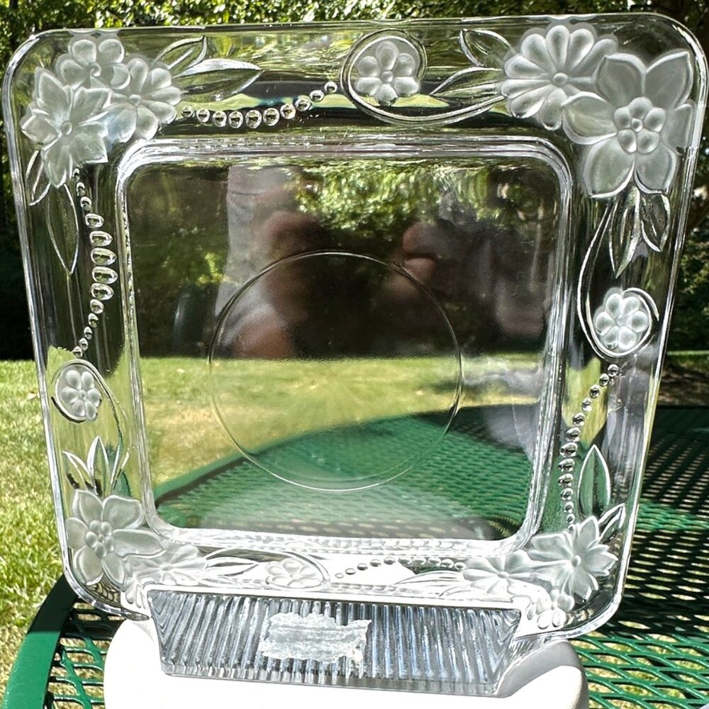 Vintage 5th Avenue Square Clear Crystal Illusions Picture Frame Raised Floral De
